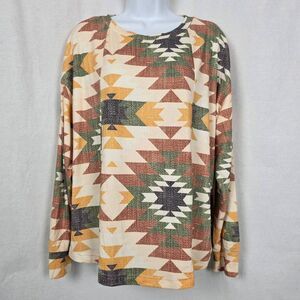 Cruel Denim Aztec Print Long Sleeve Top Size XL